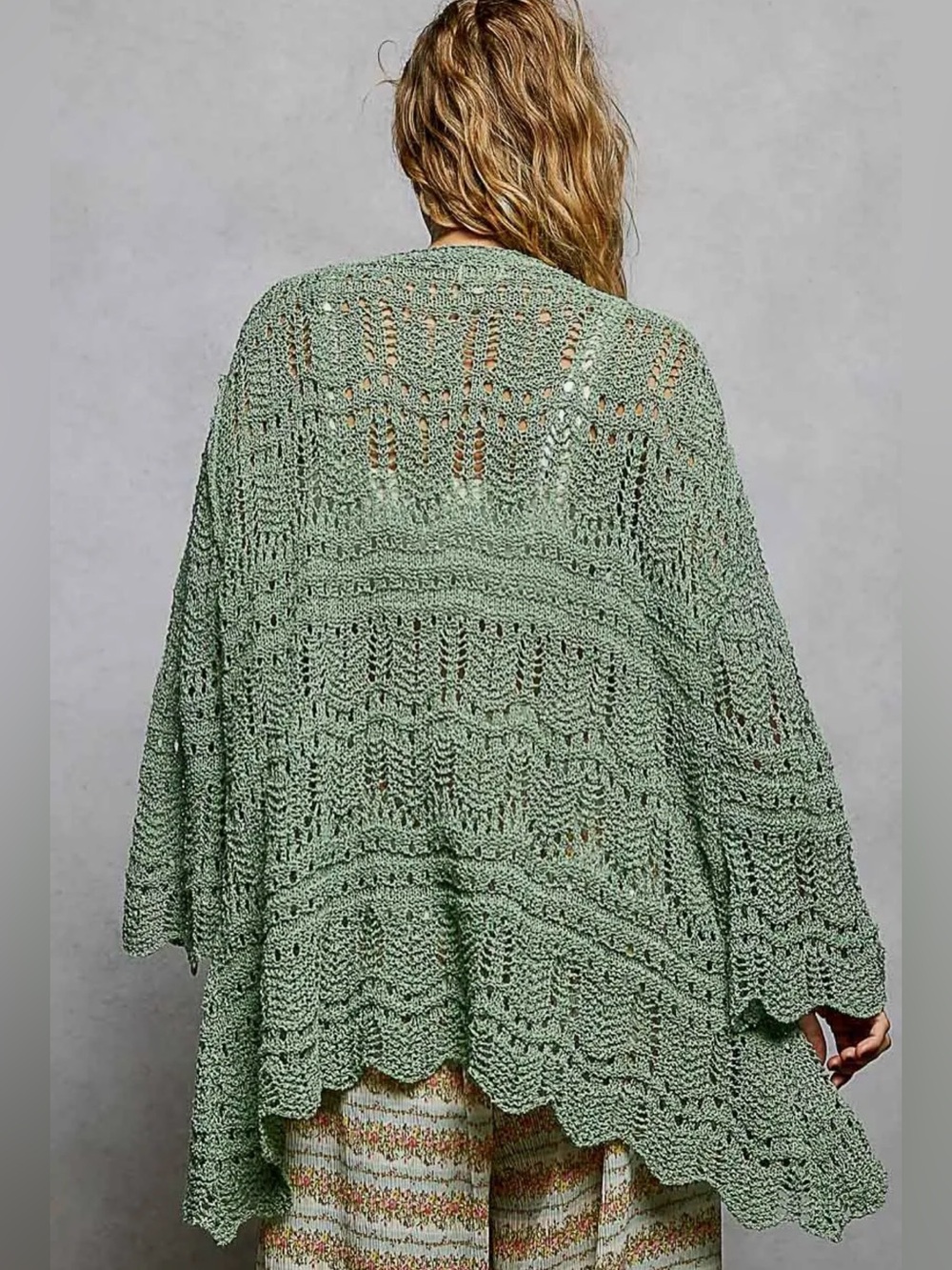 NEW POL Sage Green Open-Knit Women's Cardigan Sweater - Picture 2 of 4